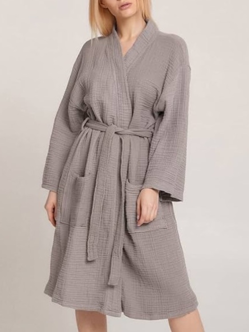 Parachute Cloud Cotton Robe Waffle Knit Texture Kimono Robe Taupe Size Medium